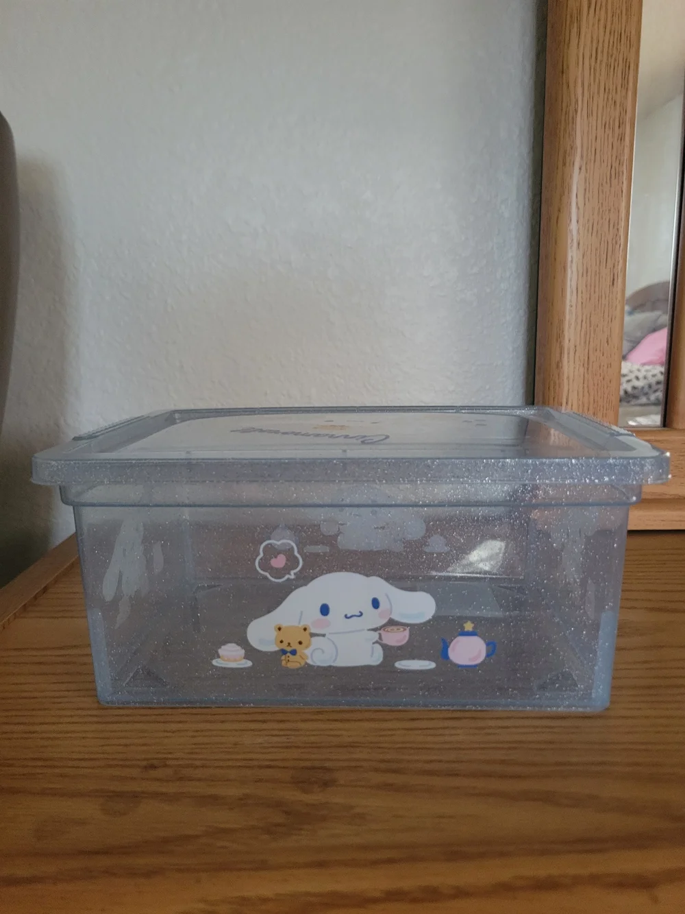 Cinnamoroll Light Blue Glitter Storage Box with Snap Closure Lid